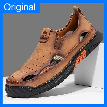 Mens Sandals New Comfortable Slip-on Casual Footwear Plus Size Elastic Soft Sole Lightweight Handmade Leather Walking Sandals