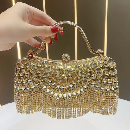 Elegant Rhinestone Clutch Evening Bag Women Party Clutch Purse Fringe for Birthday Wedding Banquet Occasions Handbag Wedding