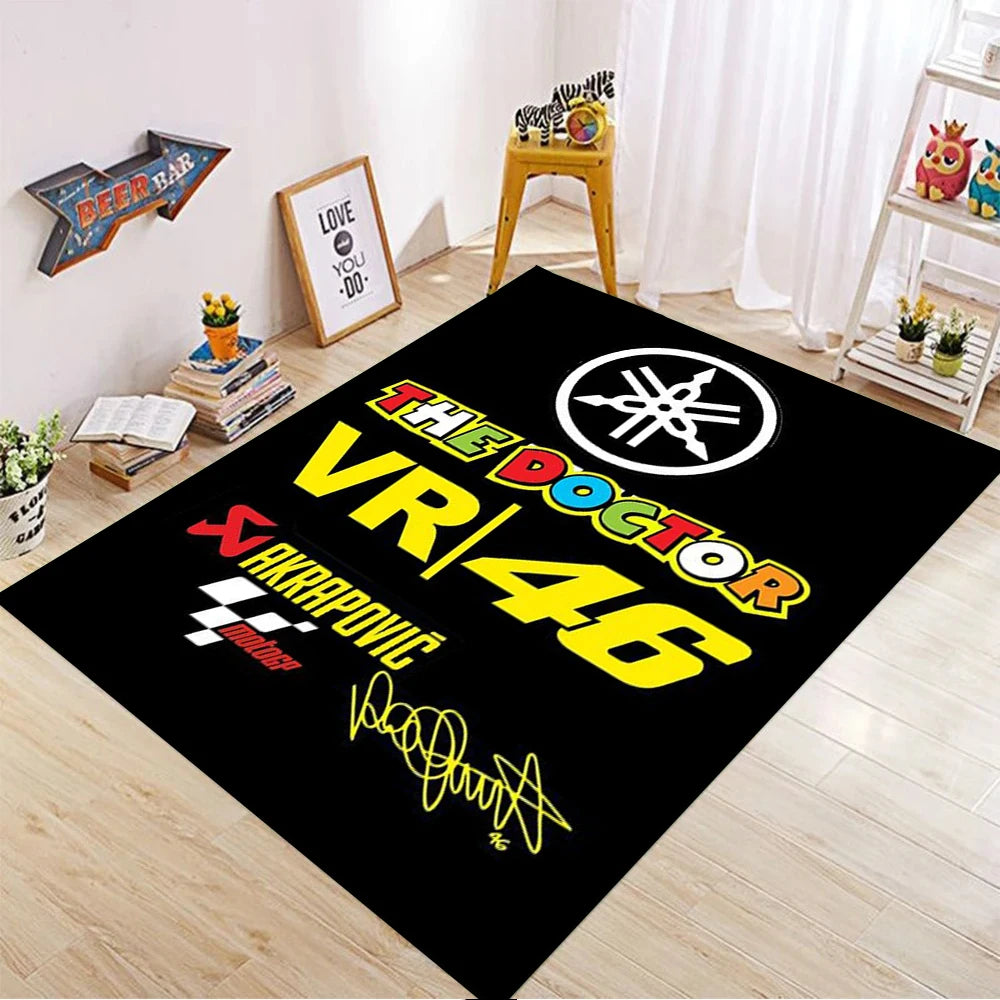 The Doctor Cartoon Yellow Carpet Mat Racing Theme Living Room Rug with Number 46 Signature Home Non-Slip Play Rugs for Bedroom