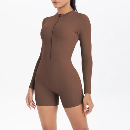 Women's Sports Shapewear Women Zipper Short Sleeve One Piece Gym Suit Breathable Quick Drying Sports Yoga Clothing Bodysuit