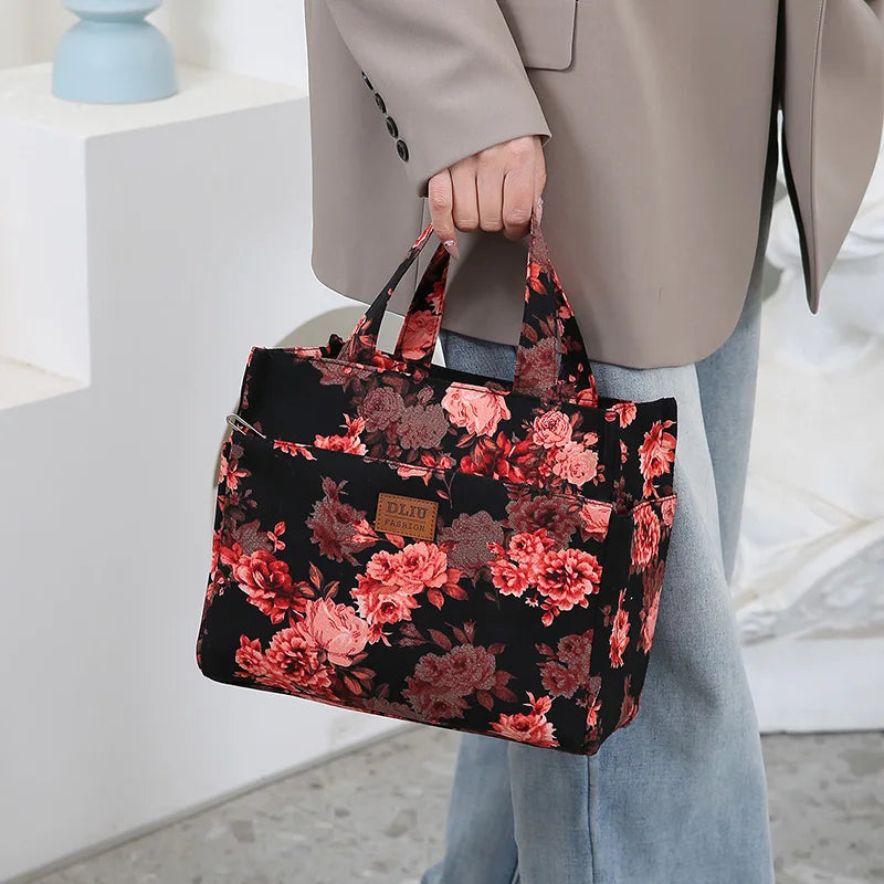 New Large Capacity Thickened Cloth Art Handbag Minimalist Work Lunch Box Storage Bag Suitable for Shopping Miscellaneous Uses