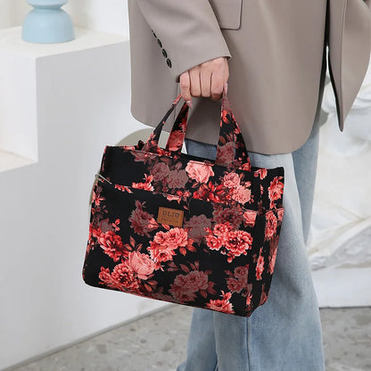 New Large Capacity Thickened Cloth Art Handbag Minimalist Work Lunch Box Storage Bag Suitable for Shopping Miscellaneous Uses
