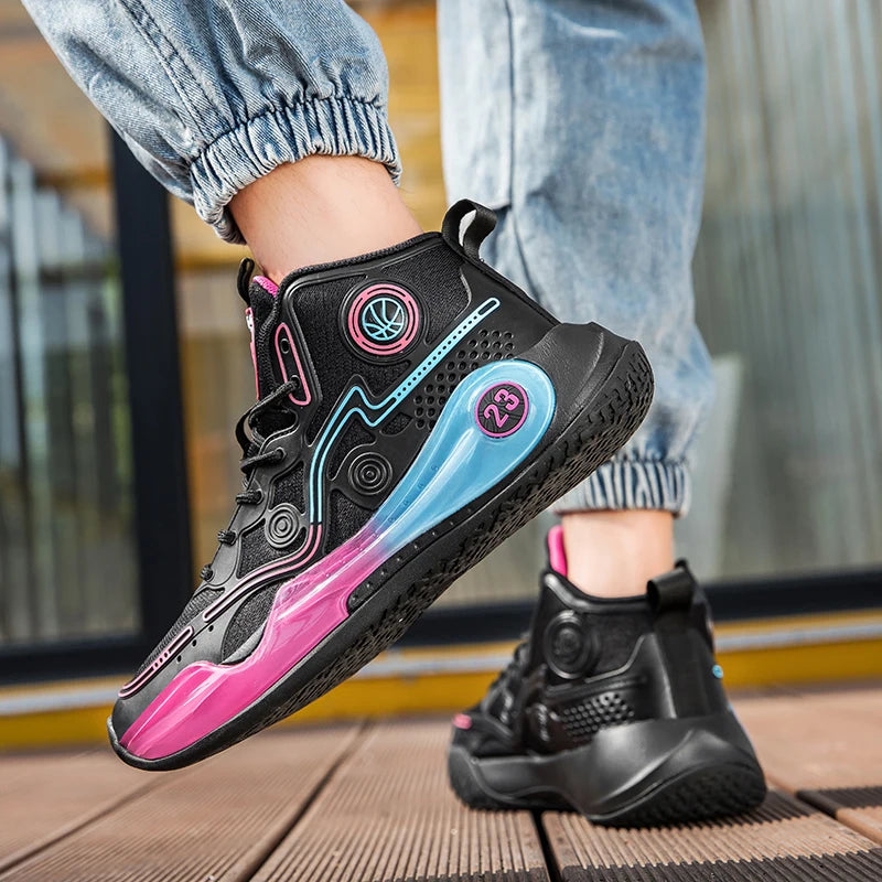 Unisex Basketball Shoes Thick Bottom Rebound Combat Training Sneakers Breathable Comfort Competition Basketball Boots for Men