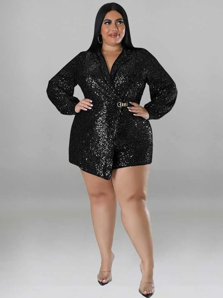 Jumpsuits Women Elegant Luxury Plus Size Party Ladies Long Sleeve Jumpsuit with Sequins 3xl 4xl 5xl Sexy Evening Woman Jumpsuit