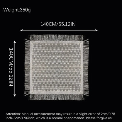 Versatile 140×140cm Lace Shawl Elegant Hollowed-out Design Knitted Shawl Breathable Tassel Shawl for Women