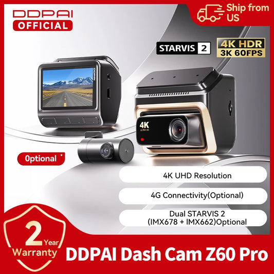【For US】DDPAI 4K Dash Cam Z60 Pro Support Front and Rear Car Camera SONY STARVIS2 678 Sensor 5GHz Wi-Fi GPS ADAS Car DVR