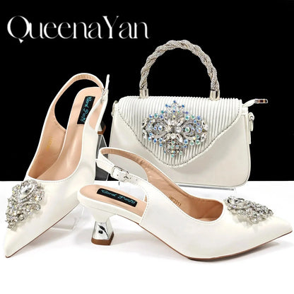 QSGFC Hot Selling INS Pointed-Toe Luxury Style Women High Heels Sandal With Bag Set Orange color Color For Wedding Party