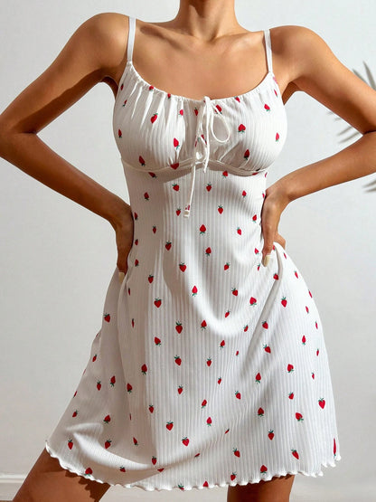 Women's Sleepwear Sexy Nightdress Night Gown Heart Printed Halter Neck Pajama Mini Dress Casual Sleepshirts Nightdress