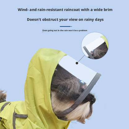 Reflective Dog Raincoat with Clear Hood, Waterproof 4-Legged Pet Rain Jacket for Small Medium Dogs