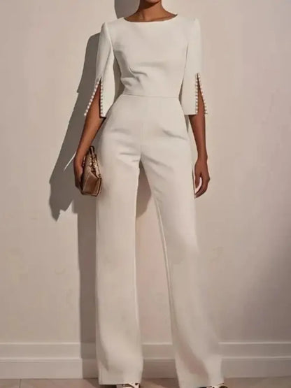 Fashion Hot Selling Spring Summer Solid High Waist Beaded Decor Jumpsuit for Women's Clothing Female Elegant Long Jumpsuits