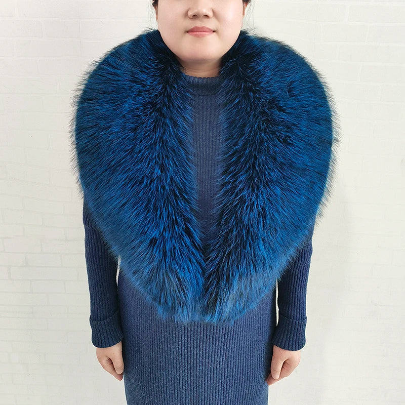 Large Women Faux Fox Fur Scarf Winter Jackets Warm Fluffy Shawl Fashion Artificial Fur Collar And Cuff Set Fluffy Scarves Female