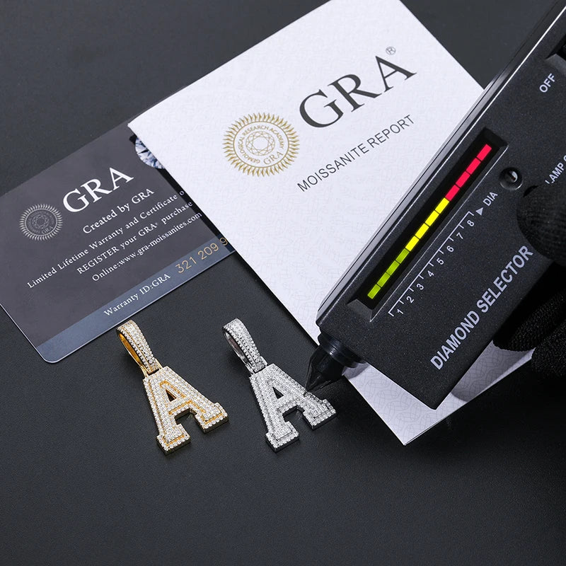 New Moissanite 26 A-Z Letter Pendant Jewelry Necklace Women  Iced Out Personalized Charms Rapper Super Star Hip Hop Punk S925