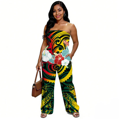 Newly designed Polynesian-style casual loose-shoulder women's one-piece pants with ethnic style - Samoan wide-leg pants