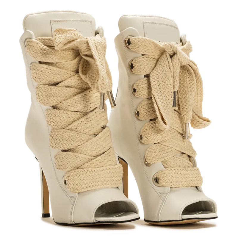 Peep Toe Corss Tied Patchwork Ankle Boots Sexy Square Toe Thick Heel New Arrivals Fashion Women Runway Shoes