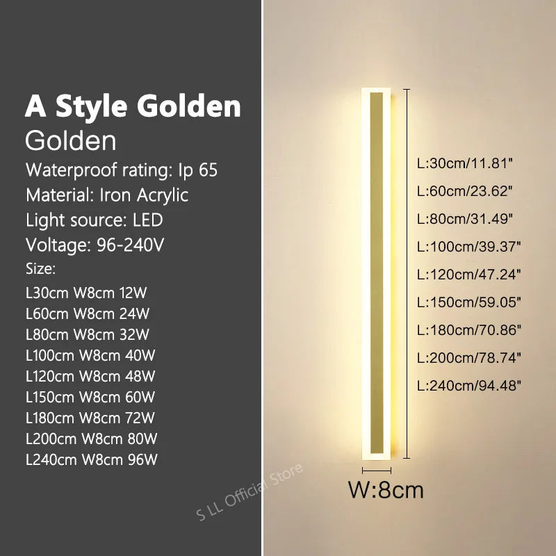 Modern Waterproof outdoor Long Strip LED wall lamps IP65 Iron Wall Light Garden porch Sconce Lights 110V 220V wall washer