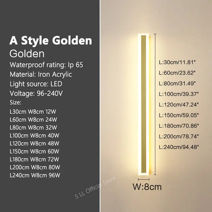 Modern Waterproof outdoor Long Strip LED wall lamps IP65 Iron Wall Light Garden porch Sconce Lights 110V 220V wall washer