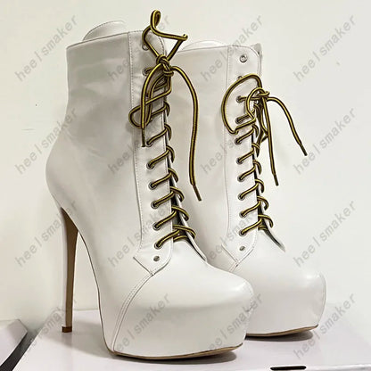 Sukeia Handmade Women Winter Ankle Boots Round Toe Sexy Stiletto Heels Pretty Blue Party Shoes Ladies US Plus Size 5-20