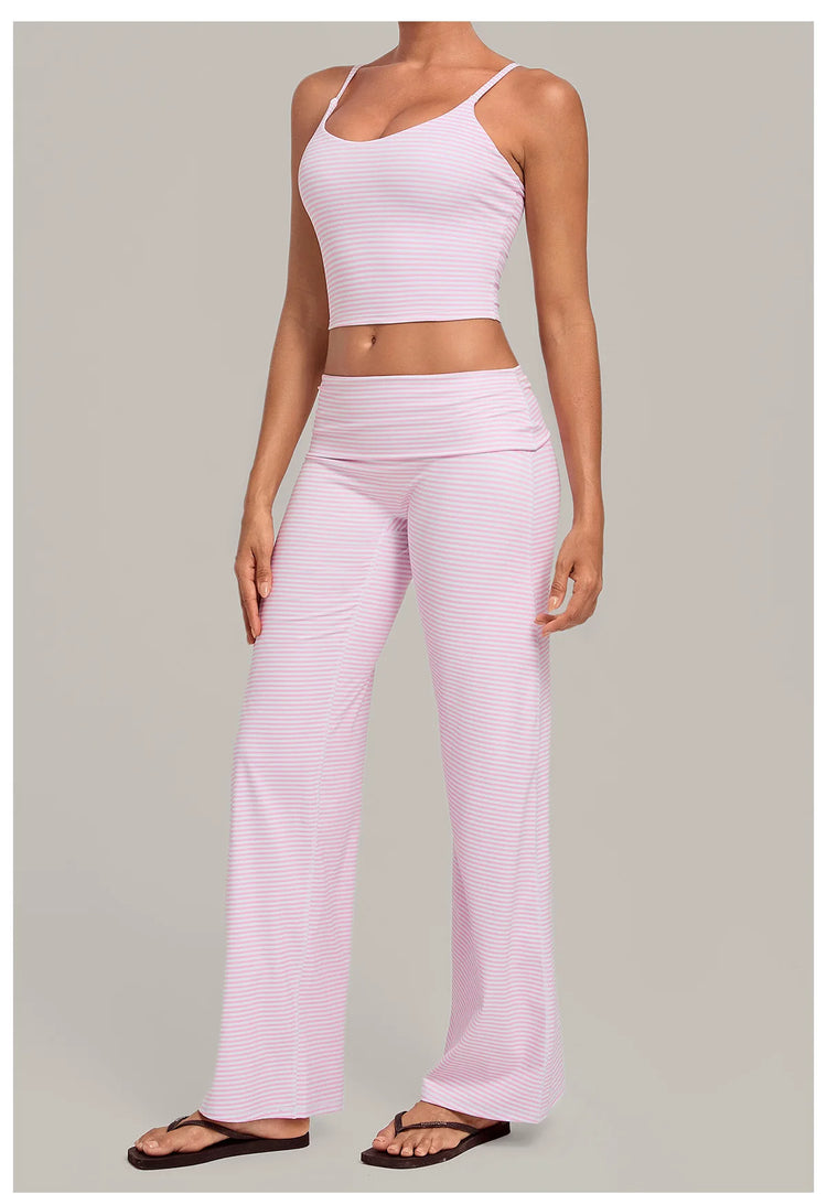2PCS Stripes And Polka Dots Yoga Suit Women Tracksuits Sports Outfits Gym Clothes Breathable Sports Bra Fitness Flared Pants Set