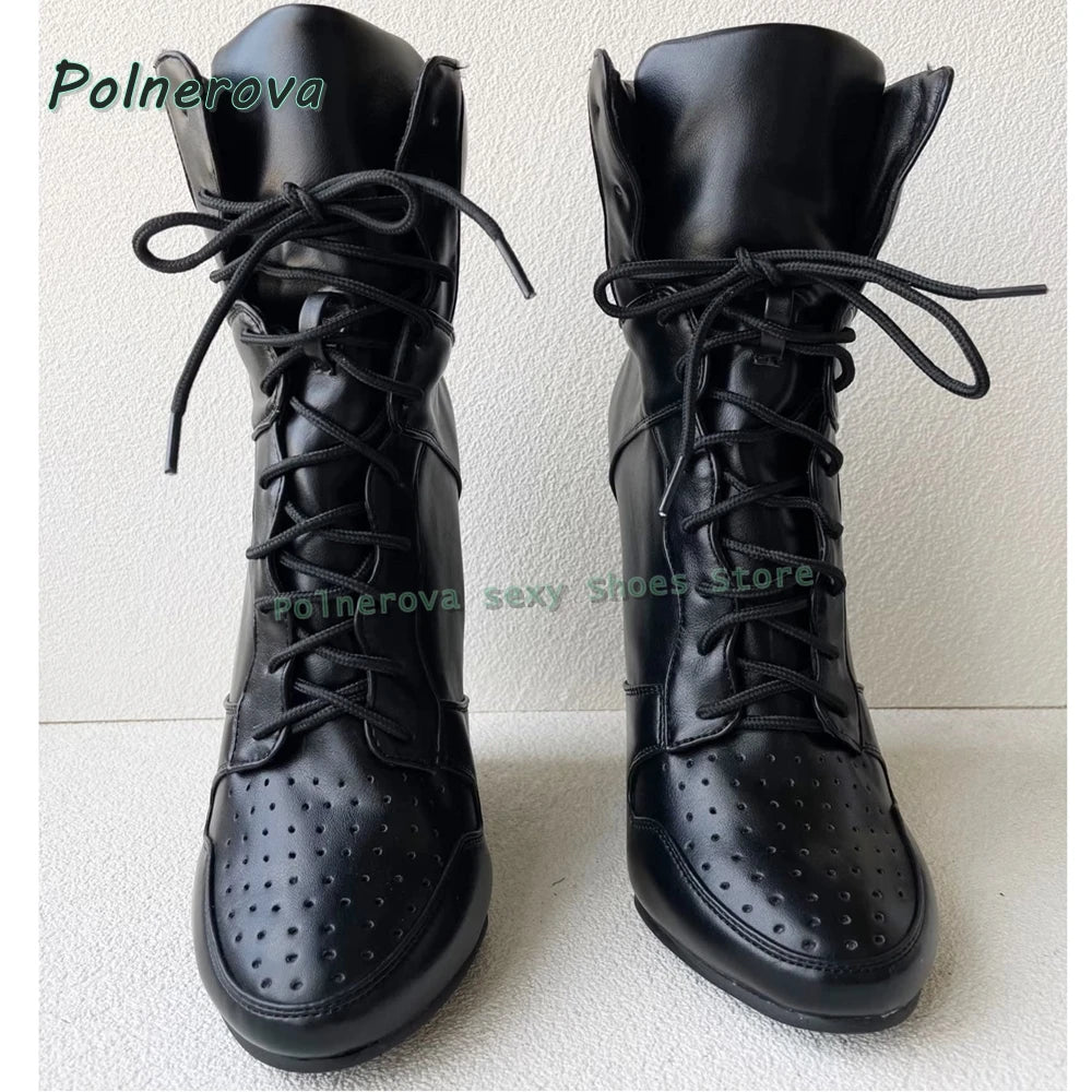Cross Tied Wedge Mid-Calf Boots Pointed Toe Height Increase Patchwork Plus Size 36-47 Women Ankle Boots 2025 Casual Shoes Trend