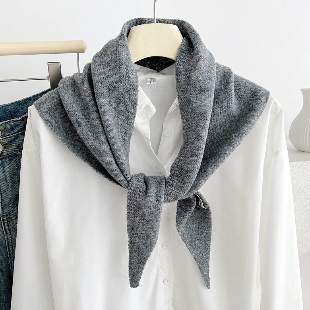 Versatile Knitted Triangle Shawl Solid Winter Scarf Headscarf Women Warm Neck Wrap Casual Layering Scarves for Daily Street Wear