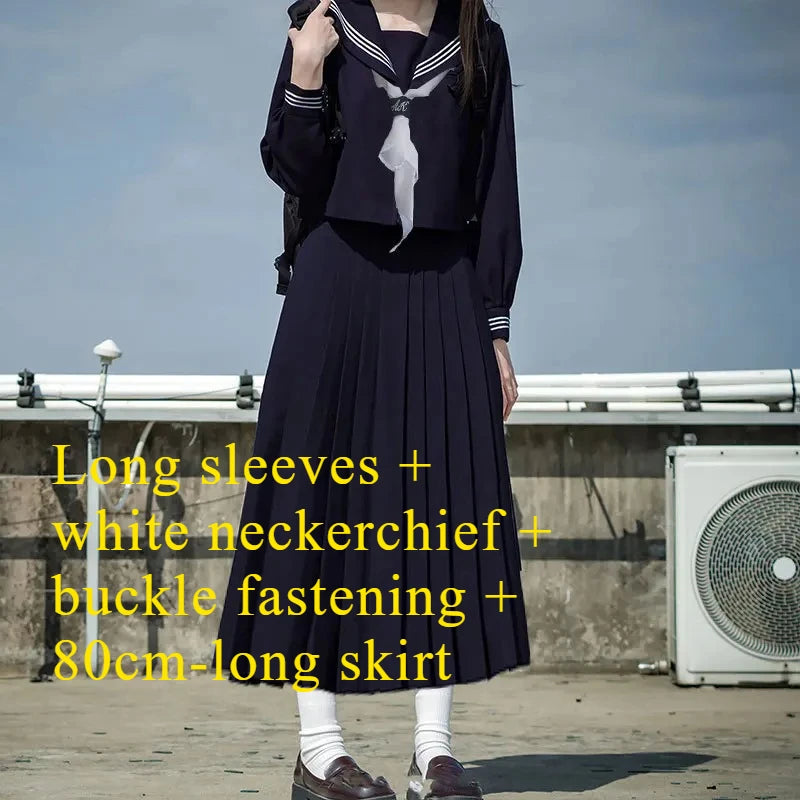 Orthodox JK Uniform School Uniform Basic Navy Navy College Style School Supply Middle Sailor Uniform Autumn and Winter Suit