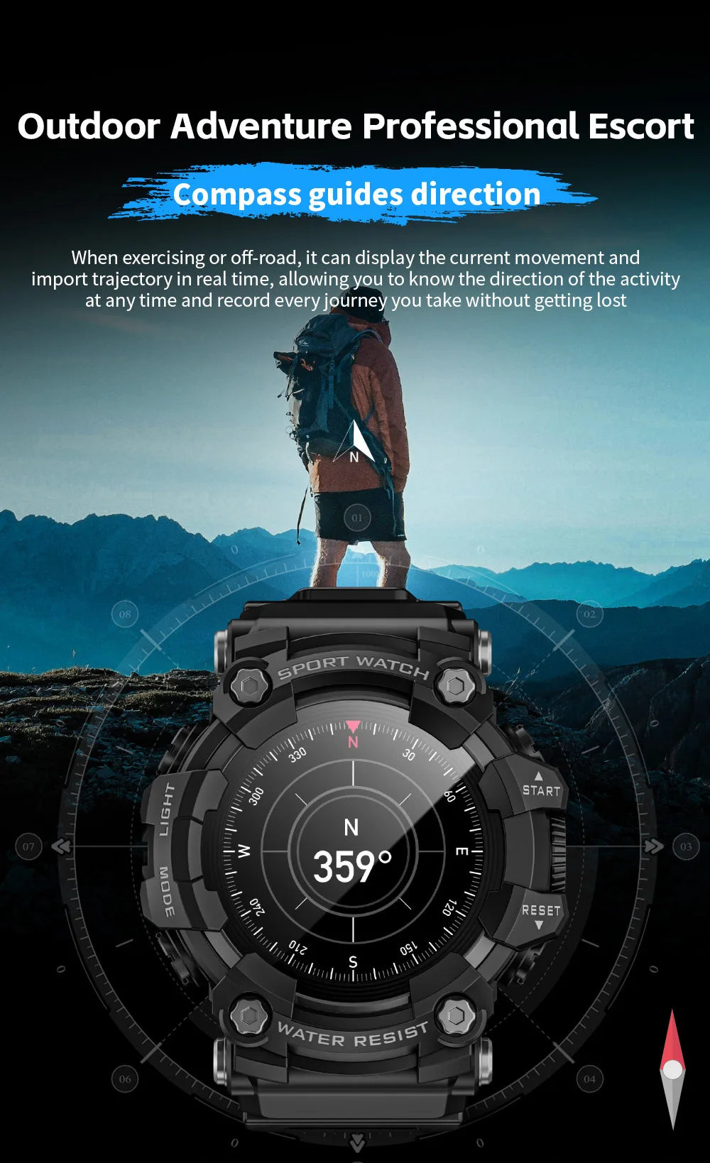 HY Digital LOKMAT Outdoor Smartwatch 1.32 Inch BT Call Smart Watch Men Sports Fitness Tracker Compass Smartwatch for Android IOS