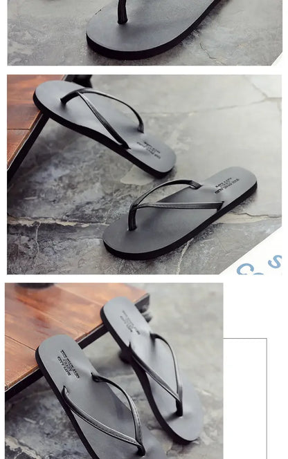 Men's anti slip flip flops, new couple's slippers for summer wear, durable leather, simple and fashionable beach shoes