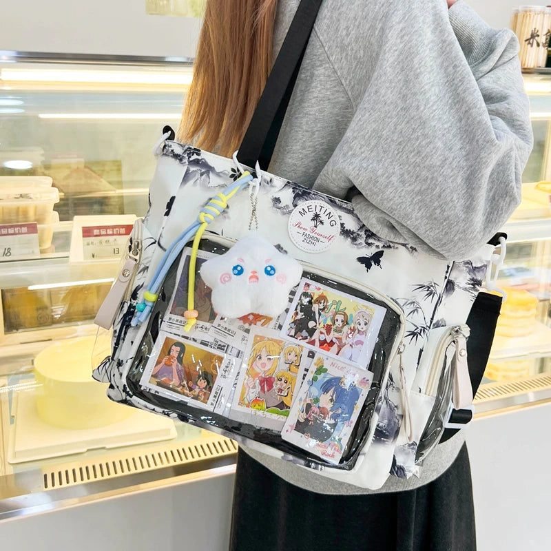 New Sweet Cute Ulzzang Y2K Ita Bags Subculture Dopamine Transparent Display Cool Tote Bag Aesthetic Lace DIY Badge Shoulder Bag