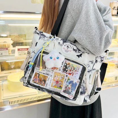 New Sweet Cute Ulzzang Y2K Ita Bags Subculture Dopamine Transparent Display Cool Tote Bag Aesthetic Lace DIY Badge Shoulder Bag