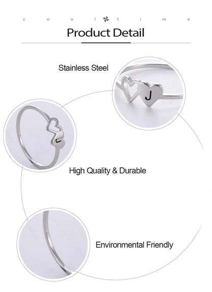 COOLTIME Initial Letter Ring for Women Stainless Steel A-Z Alphabet Double Heart Rings Simple Wedding Cheap Gift For Lover