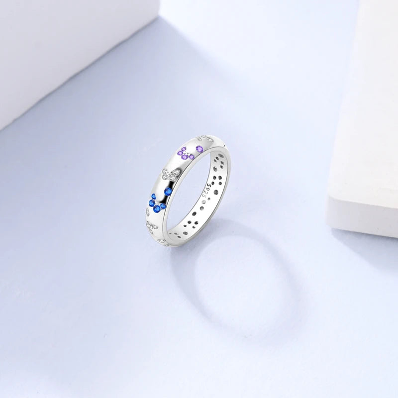 Original 925 Sterling Silver Ring Colorful Diamonds Cubic Zircon Finger Ring For Women Jewelry Wedding Engagement Birthday Gift