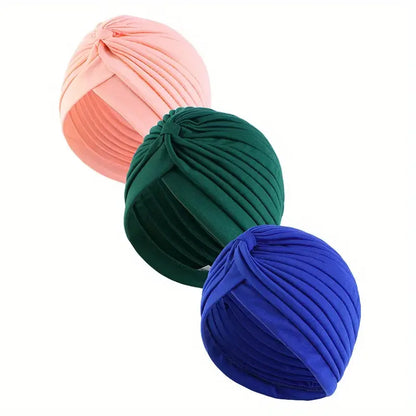3pcs/set Fashion Ladies Twisted Turban Elastic Muslim Hijab Cap Solid Color Stretch Head Wrap Soft Chemo Beanie Head Cover