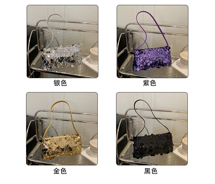 Sequin Evening Party Shoulder Bags for Women Lightweight Portable Ladies strap Crossbody Bag Solid Color fashion Female Handbag