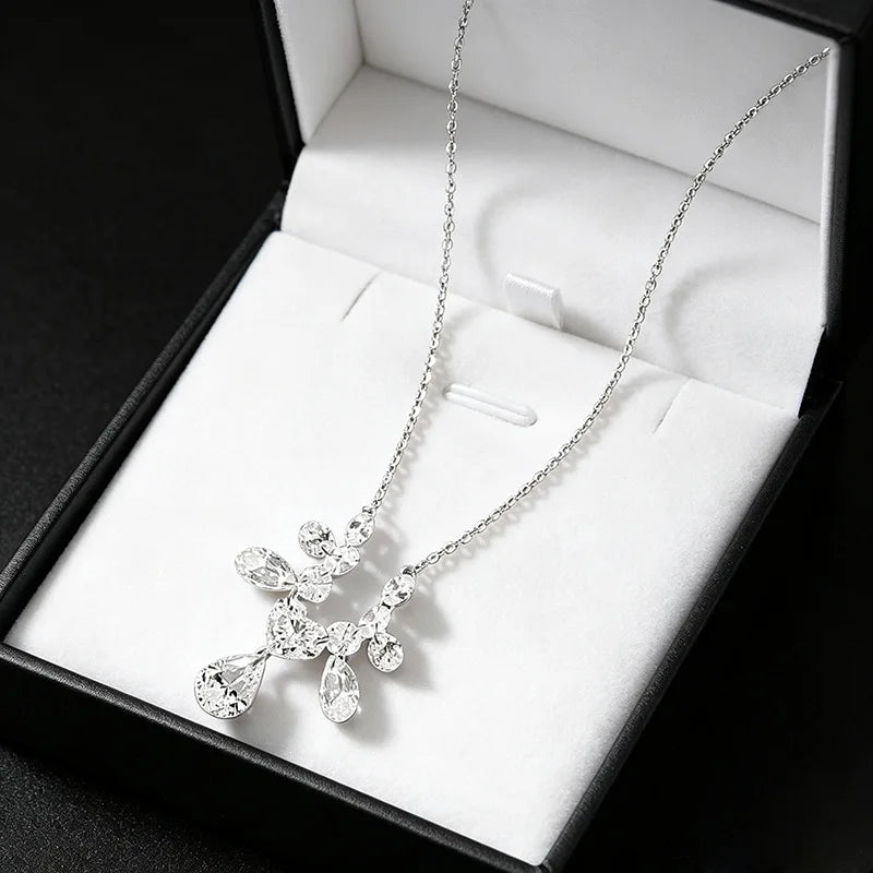 Luxury 18K white Solid Platinum PT950 certifid multi-diamond love water drop necklace female dinner bride date clavicle chain
