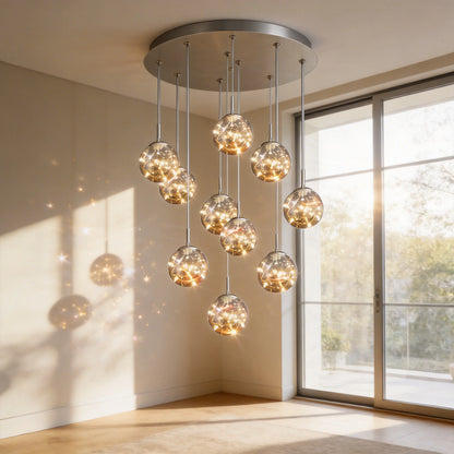 Modern LED Chandelier Glass Ball Dimmable Pendant Lamp for Staircase Living Room Home Decor Suspension Lighting Design Lusters
