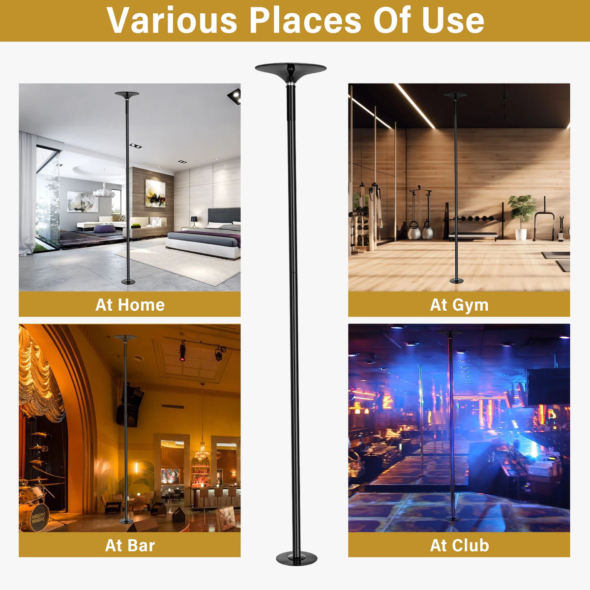 Dance Pole Static Dancing Pole, Portable Removable Training Dance Pole for Home Club Bar Gym, 7-9Ft Height Adjustable & Weight Capacity 500lb