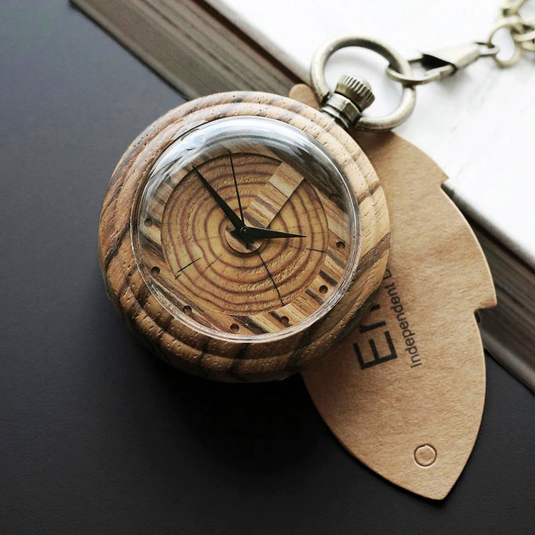 Wooden pocket watch with tree ring pattern, metal chain sweater pendant watch, unisex pocket watch, exquisite holiday gift
