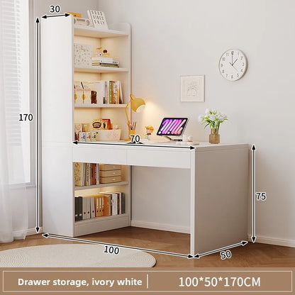Multi-functional Computer desk Cream wind bookshelf integrated bedroom study table white corner desk