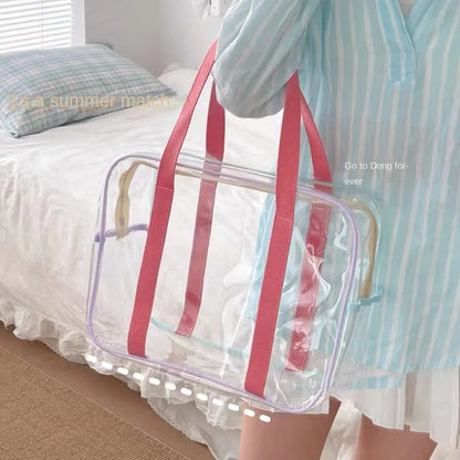 Large Capacity PVC Transparent Jelly Handbags Washing Bag Summer Outdoor Beach Tote Waterproof Swimming Storage Bag