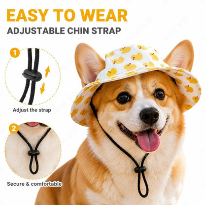 Adjustable Dog Hat Cute Print Cap for Puppies and Small Breeds, Pet Sun Protection Hat for Walking Outdoor Activities