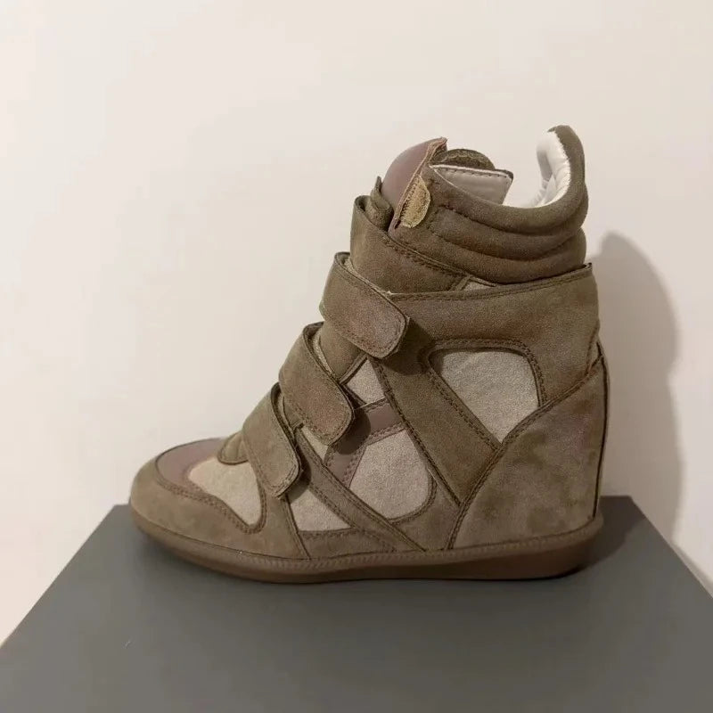 Women's Ankle Boots 2026 New Genuine Leather 8CM Hidden Heel Women Platform Sneakers Fashionable Splice Color Design Women Shoes