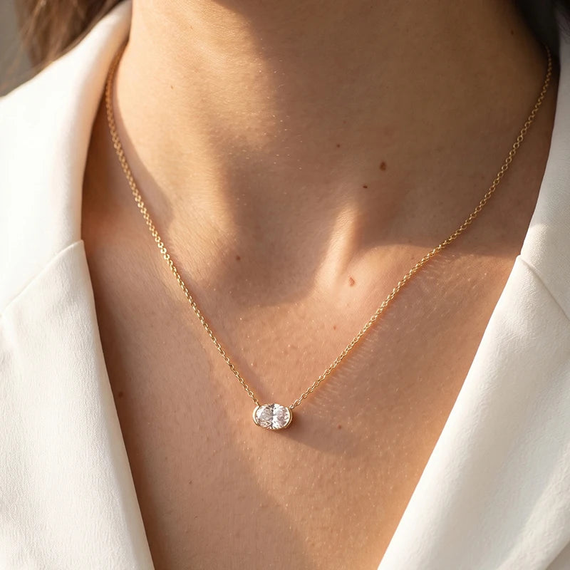 1CT Oval Moissanite Pendant Necklace Real S925 Sterling Silver Sparkling Lab Diamond for Women Fine Jewelry