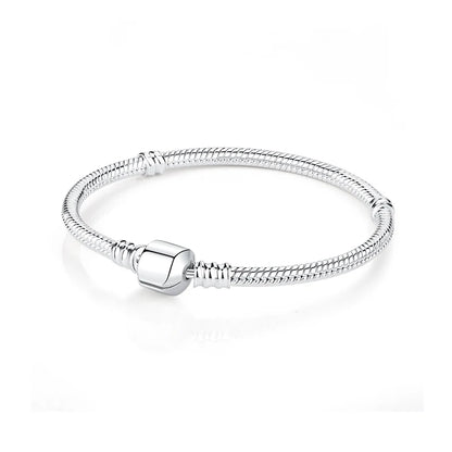 Original 925 Sterling Silver Bracelets Bangles Love Heart Clip Charms Beads Snake Chains For Women Rose Gold DIY Luxury Jewelry