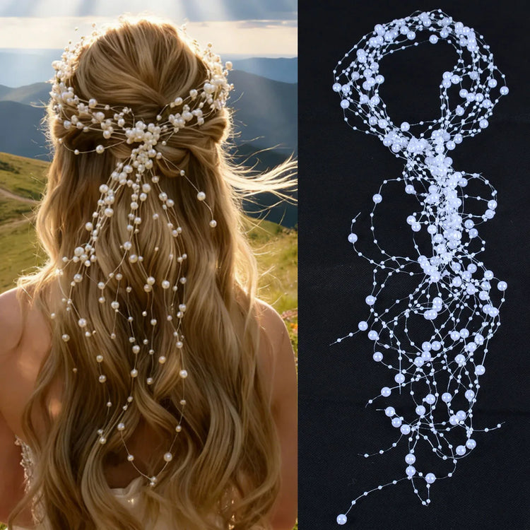 Elegant Pearl Bridal Hair Vine with Long Tassel, Beaded Hair Chain for Wedding, Boho Hair Accessory for Bride and Bridesmaid, Pr