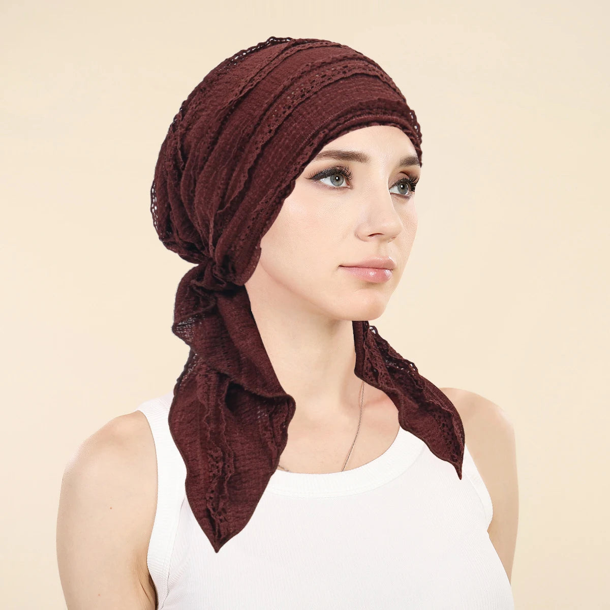 Ramadan Solid Color Turban Hijab Hats Long Tail Head Wraps Soft Elastic Muslim Hats Breathable Chemo Cap For Women Girls