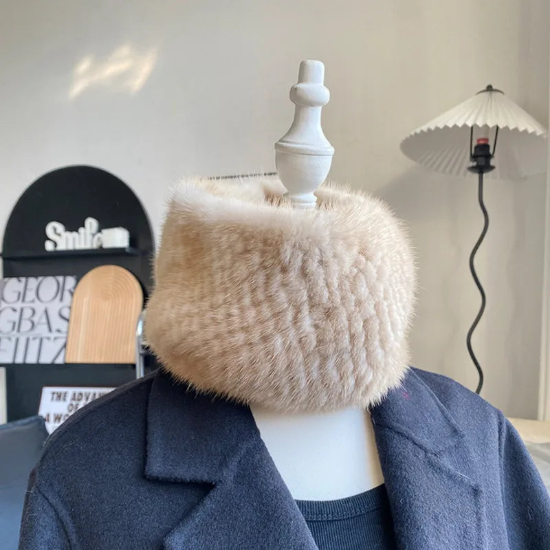 Mink Fur Scarf Fashion Neck Warmer For Women Warm Double-Sided Knitted Elastic Fur Headband Thick Warm Lady Fur Ring scarves