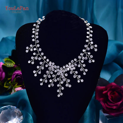 YouLaPan Shiny Crystal Bridal Necklace Ladies Women Collar Chain Choker Wedding Party Rhinestone Brides Accessories HN01