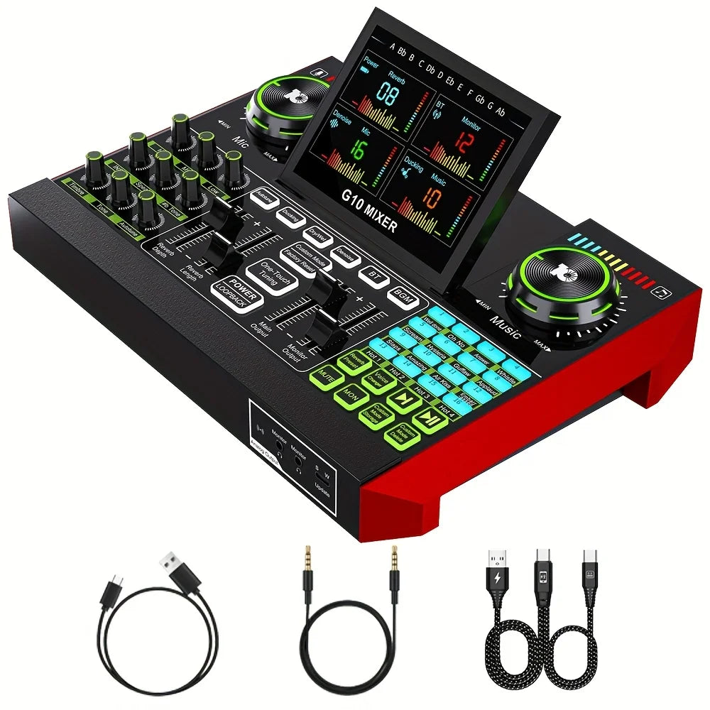 Tenlamp G10 Electronic Music Mixer Professional Studio Recording Sound Card, Dual Noise Cancellation XLR 3.5mm Audio Interface with Voice Changer for PC Smartphone Podcast Gaming Streaming