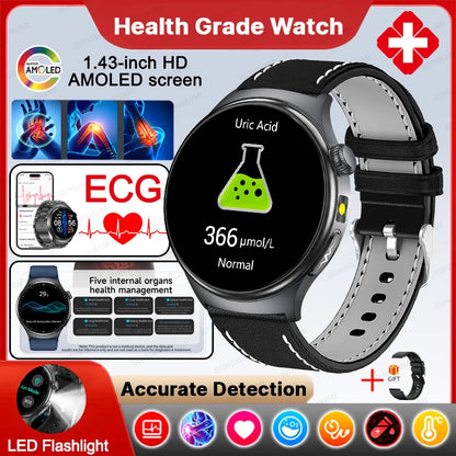 New Upgraded Heart Health Check Smart Watch Uric Acid Five Organ Examination Blood Pressure BT Call ECG smart watches Man 2026