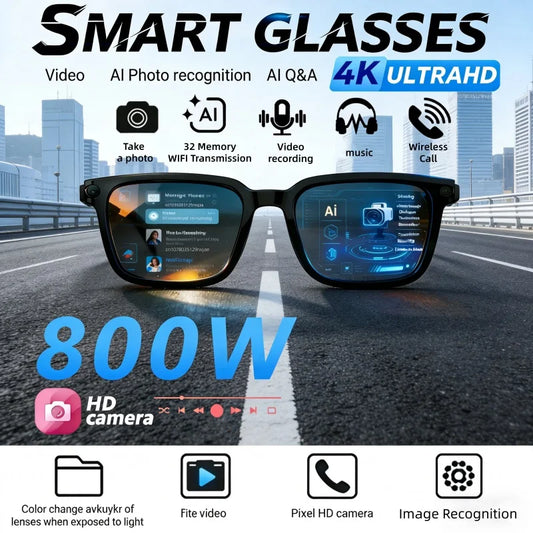 Smart AI Glasses 4K Camera AI Translation 8MP Video Recording Bluetooth Call Music Photo Outdoor Sports Driving Smart Eyewear